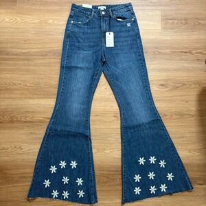 Forever 21 Premium Flare Jeans – Daisy Embroidered – Size 27
